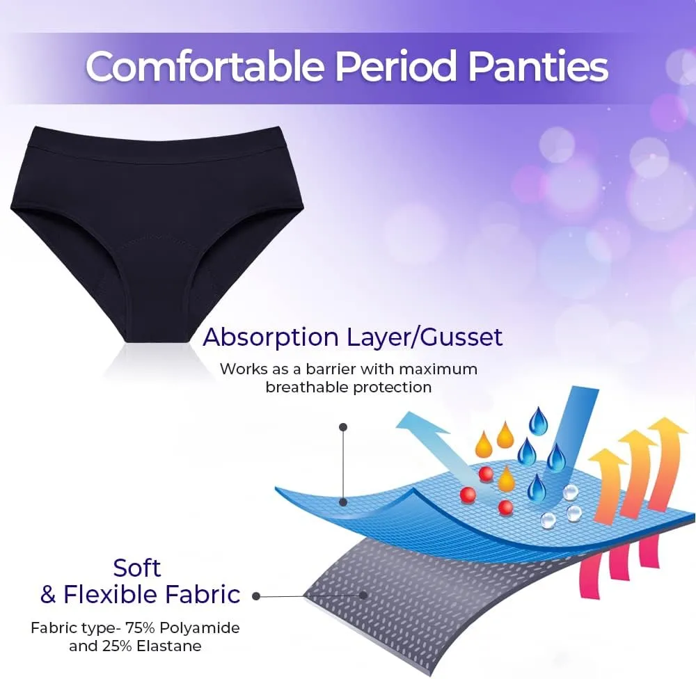 Leak Free Period Underwear for Women & Teens - With 10 Wipes & Storage Bag