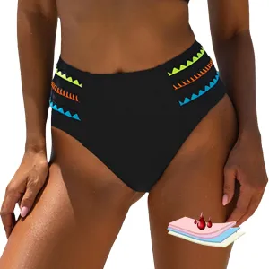 Leoparts Period Swimwear Black Leakproof Bikini Bottoms High Waisted Modest Menstrual Swimsuit Bottom for Teen Girls Women