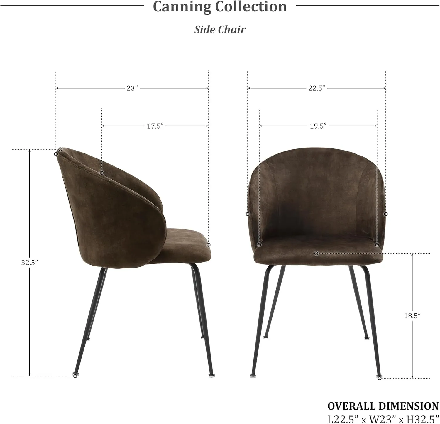 Lexicon Velvet Fabric Upholstered Dining Chairs, Armless Metal Legs Kitchen & Dining Room Chairs, Easy to Assemble Dining Chair, Modern Chair Round Back, Dining Chairs Set of 2, Brown/Black