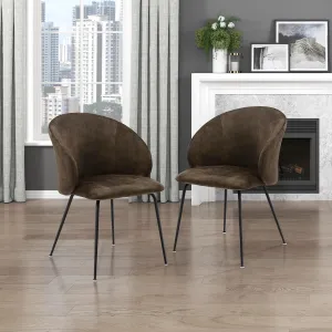 Lexicon Velvet Fabric Upholstered Dining Chairs, Armless Metal Legs Kitchen & Dining Room Chairs, Easy to Assemble Dining Chair, Modern Chair Round Back, Dining Chairs Set of 2, Brown/Black