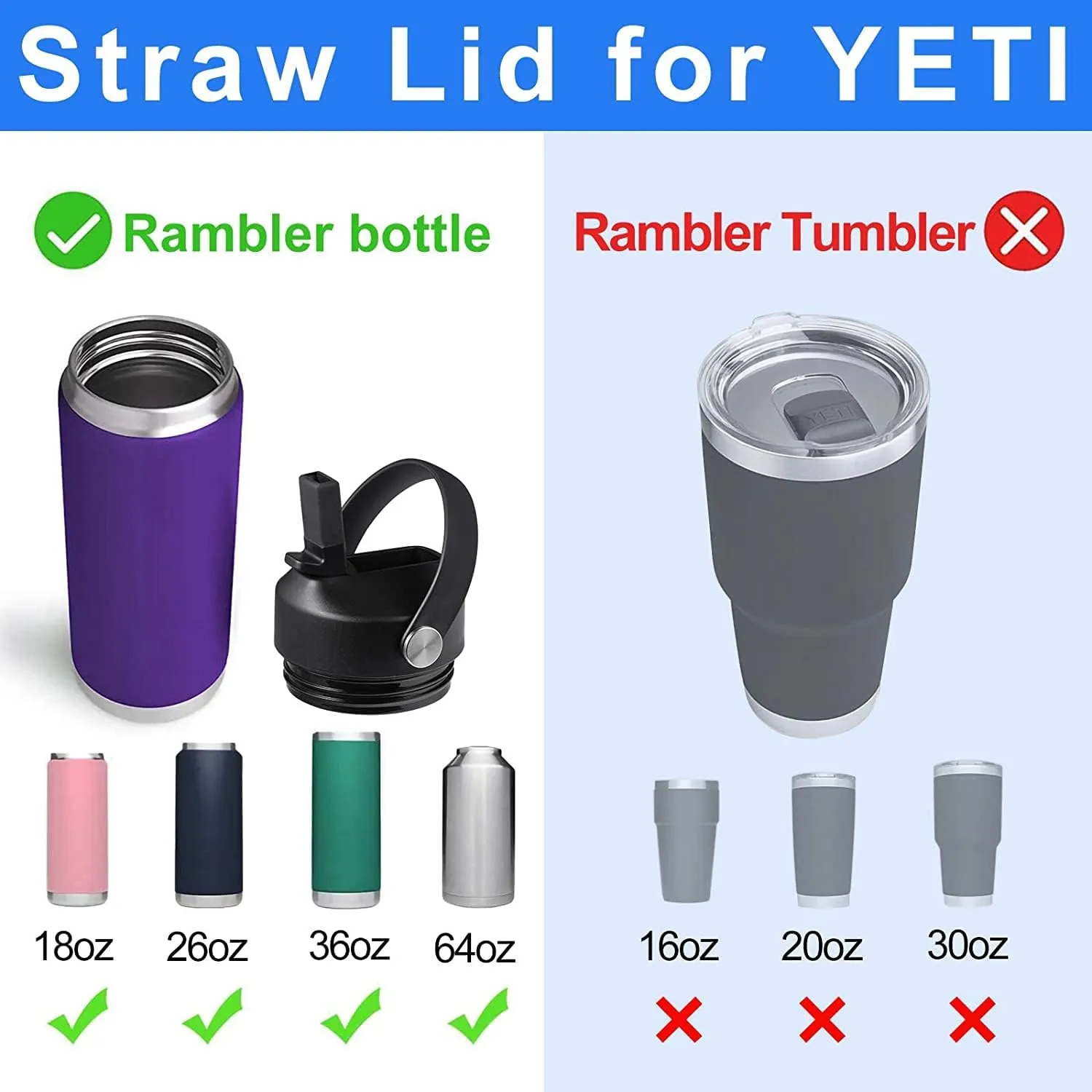 Lid for Yeti Rambler 12 18 26 36 64 oz, Cap with Flexible Handle, Replacement Chug Lids for Yeti 18oz 26oz 36oz 64oz Rambler Water Bottle Top Accessories