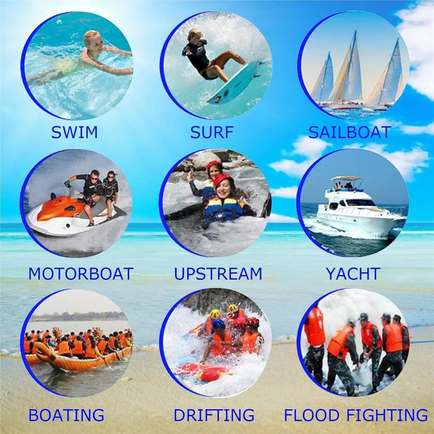 Life Jacket with Whistle, Adjustable Belt, Buoyancy Vest, Double-Sided Wearable for Prevention Drifting