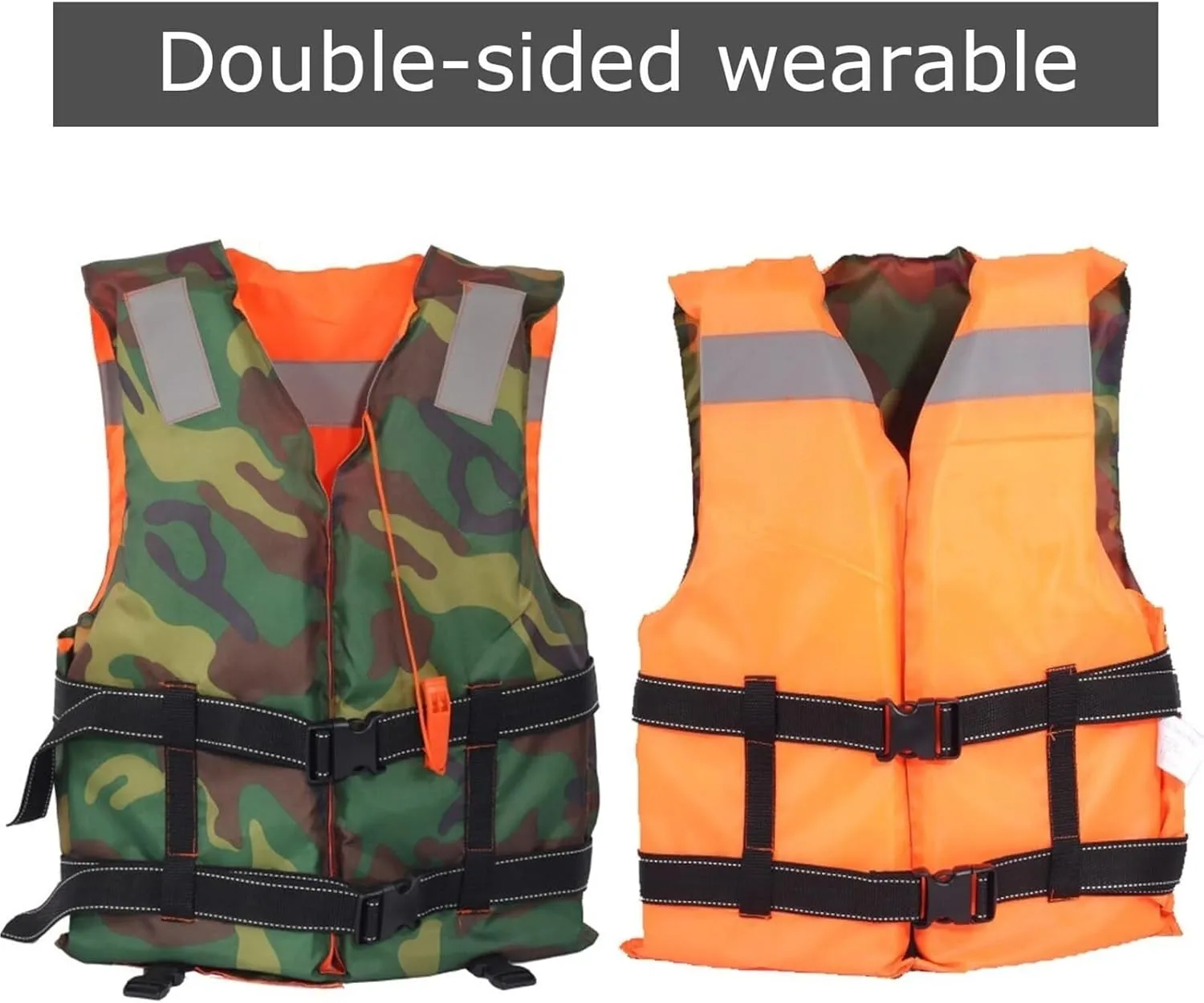 Life Jacket with Whistle, Adjustable Belt, Buoyancy Vest, Double-Sided Wearable for Prevention Drifting