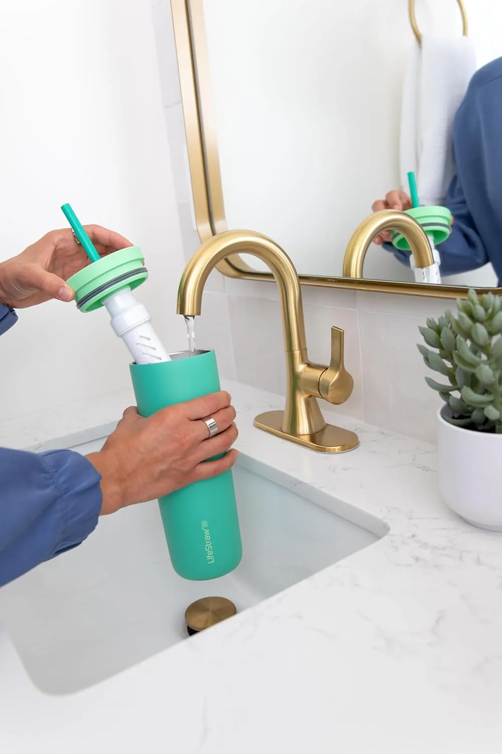 LifeStraw Go Series Tumbler – Double Wall Insulated Stainless Steel Water Filter, Icelandic Blue, Designed for Everyday Use, Removes Bacteria, Parasites, Microplastics, and Improves Taste