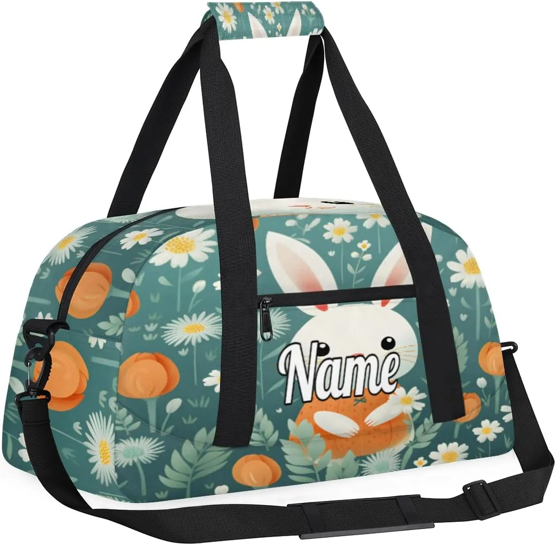 Little Rabbit Print Custom Name Sport Duffel Bag Dance Bag for Girls Teens Personalized Ballet Bag Gift for Birthday Christmas Helloween