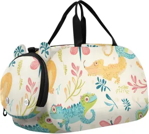 Lizard Leaf Pattern Youth Sports Duffel Bag with Ventilated Shoe Compartment|All-Season Lightweight Travel Gym Bag for Girls & Boys|Water-Resistant Gear Bag