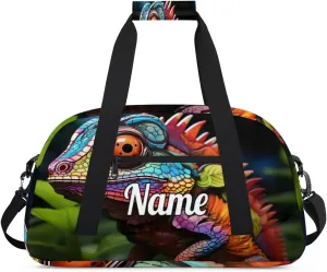 Lizard Print Personalized Kids Gym Bag Custom Name Sport Duffel Bag Dance Ballet Bag for Girls Practice Workout Bag