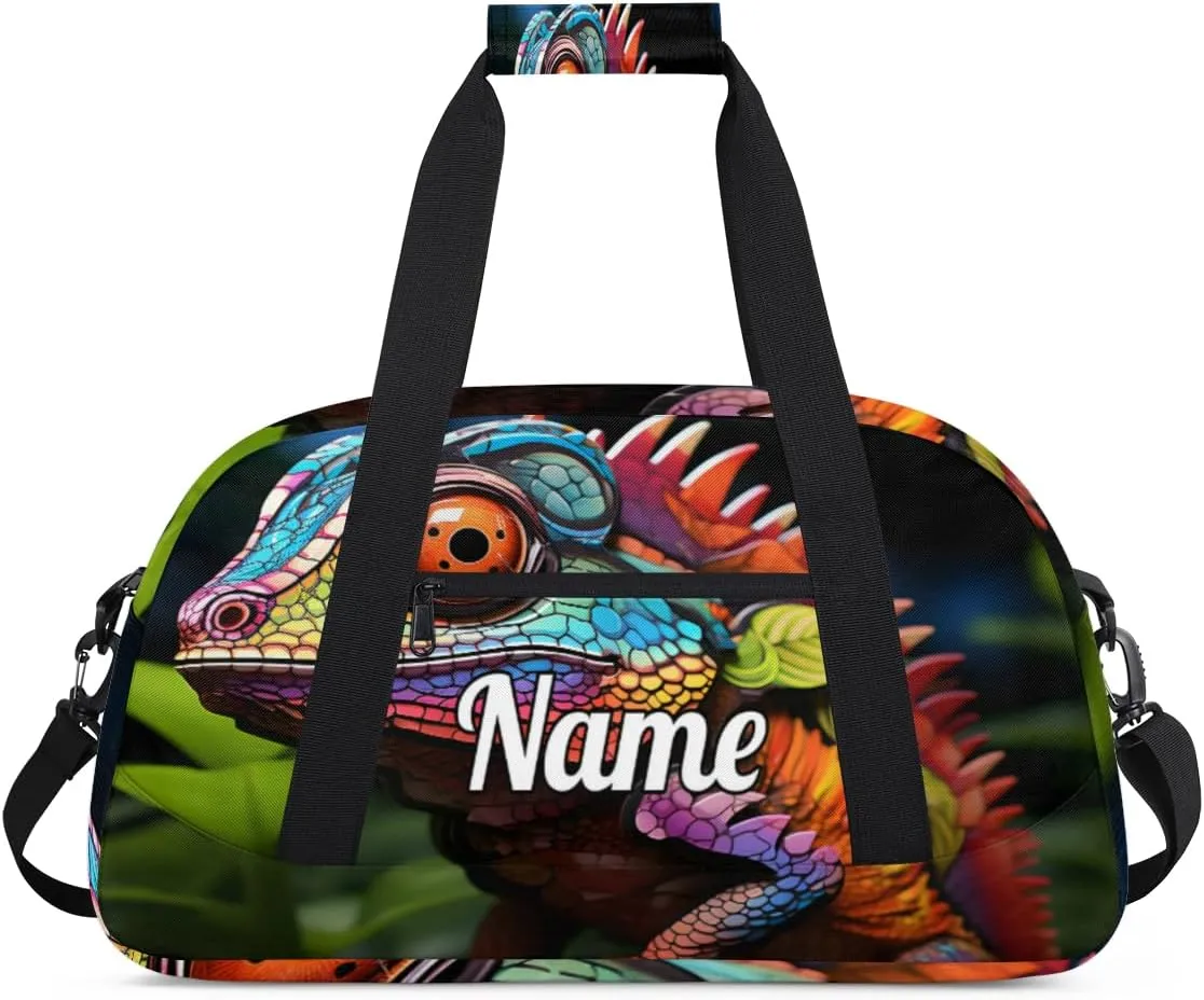 Lizard Print Personalized Kids Gym Bag Custom Name Sport Duffel Bag Dance Ballet Bag for Girls Practice Workout Bag