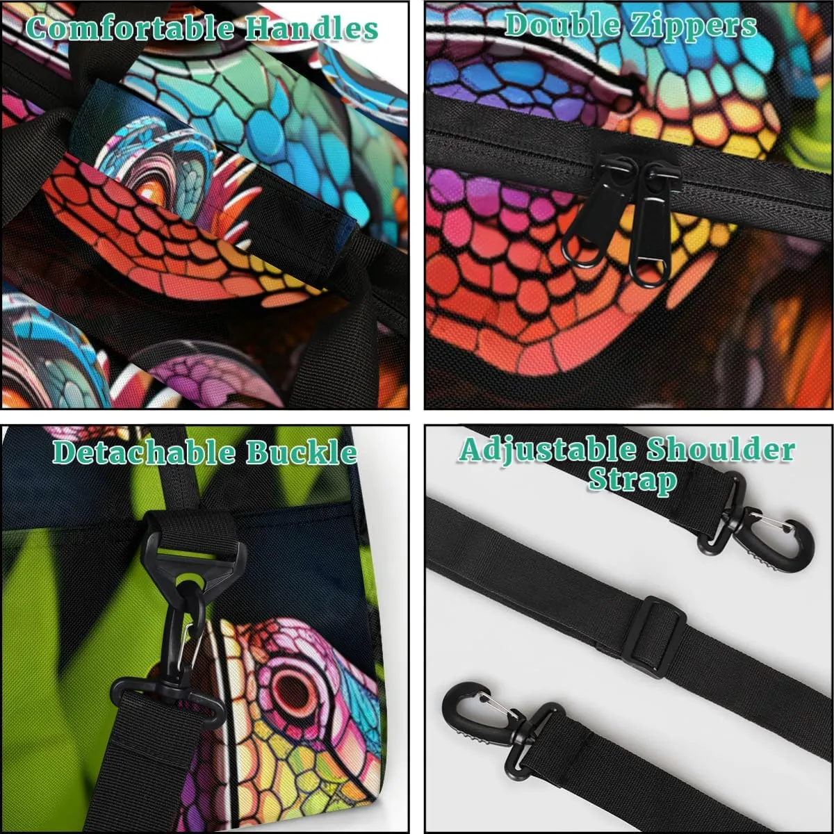 Lizard Print Personalized Kids Gym Bag Custom Name Sport Duffel Bag Dance Ballet Bag for Girls Practice Workout Bag