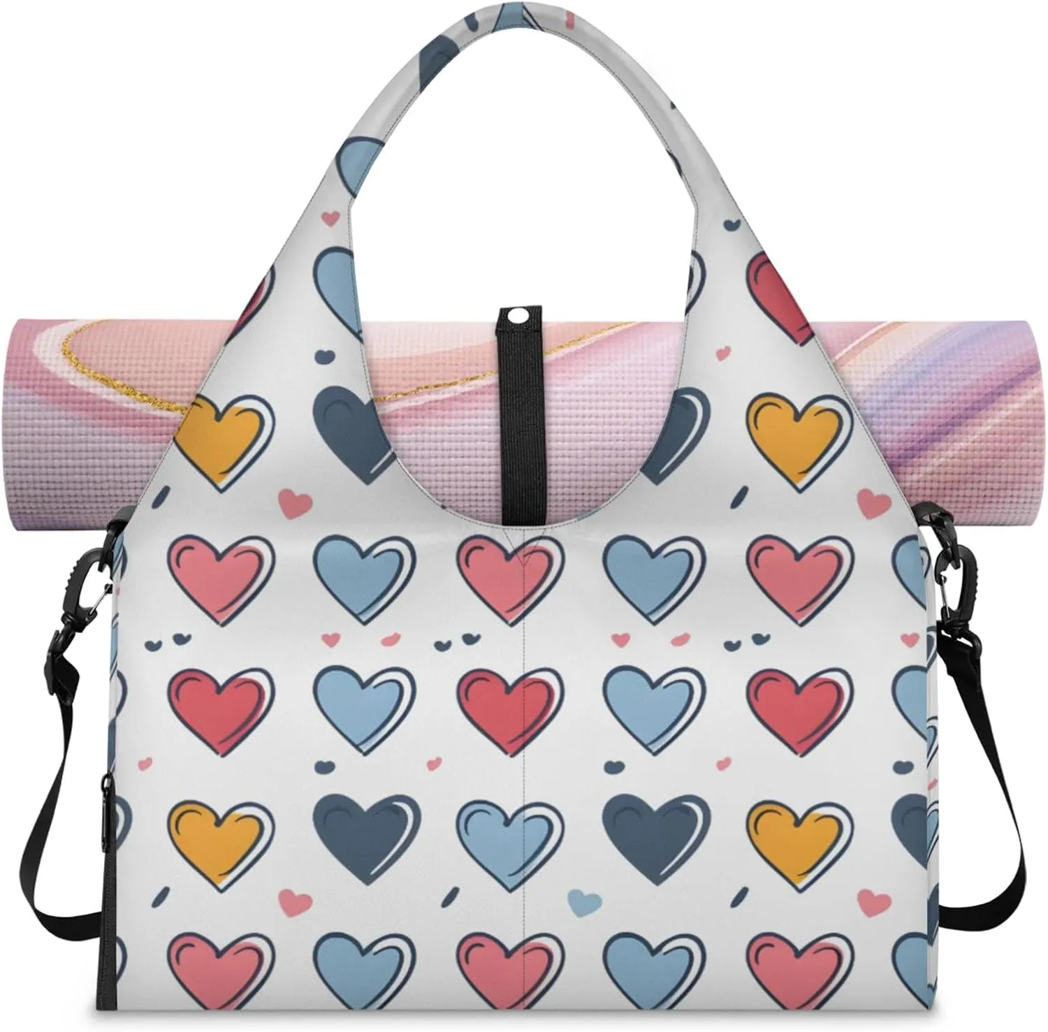 Love Pattern Paper Gym Bag Yoga Mat Tote for Women with Shoes Compartment Lightweight Duffle Travel Carrier Wet Dry Storage Pockets Adjustable Pilates Mats Shoulder Bags for Sport Swim