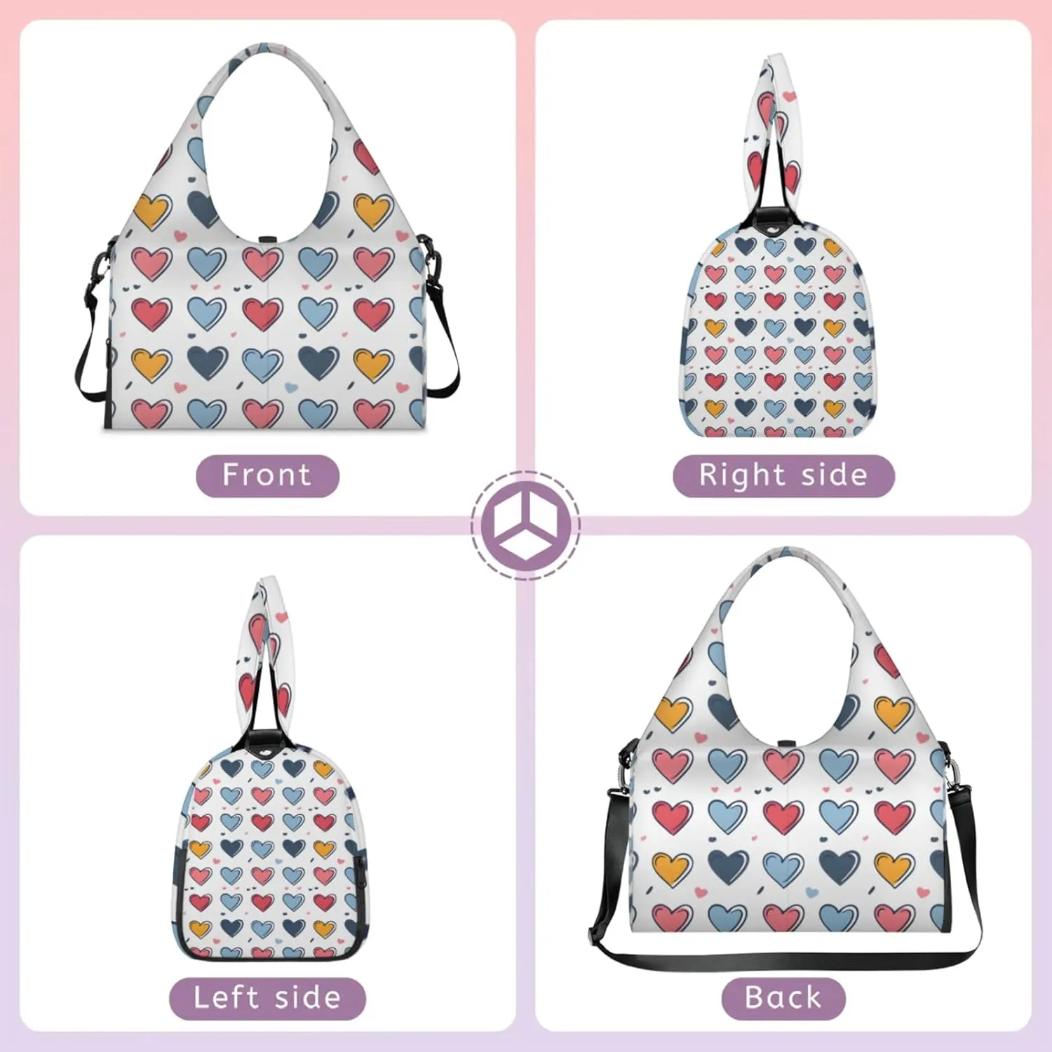 Love Pattern Paper Gym Bag Yoga Mat Tote for Women with Shoes Compartment Lightweight Duffle Travel Carrier Wet Dry Storage Pockets Adjustable Pilates Mats Shoulder Bags for Sport Swim