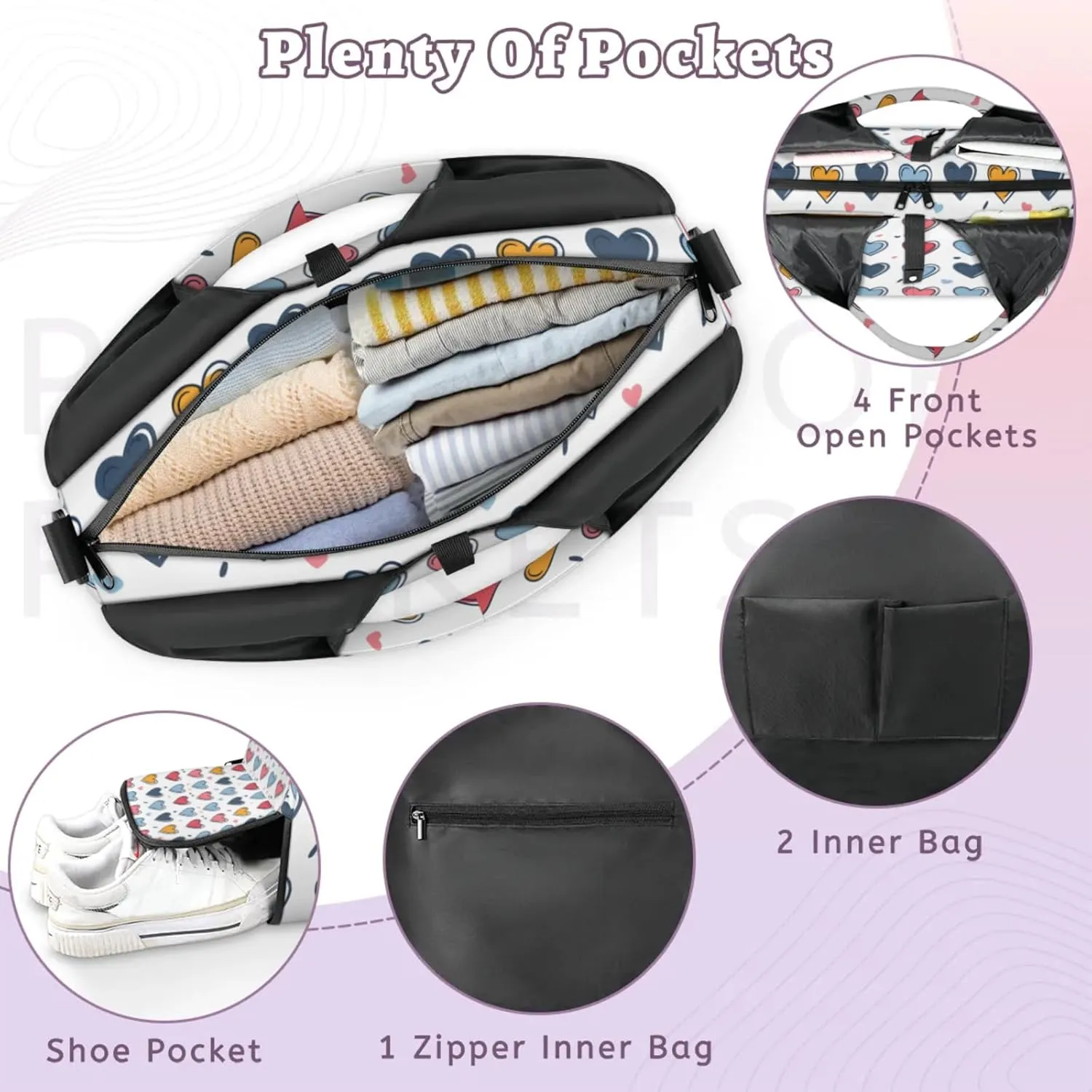 Love Pattern Paper Gym Bag Yoga Mat Tote for Women with Shoes Compartment Lightweight Duffle Travel Carrier Wet Dry Storage Pockets Adjustable Pilates Mats Shoulder Bags for Sport Swim