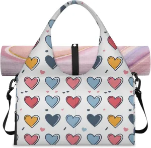 Love Pattern Paper Gym Bag Yoga Mat Tote for Women with Shoes Compartment Lightweight Duffle Travel Carrier Wet Dry Storage Pockets Adjustable Pilates Mats Shoulder Bags for Sport Swim