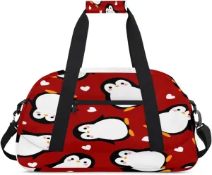 Lovely Penguin Gym Duffel Bag for Men Women Love Heart Sports Tote Bag with Adjustable Shoulder Strap for Dance Gymnastics Traveling Outdoor Camping Overnight Stay