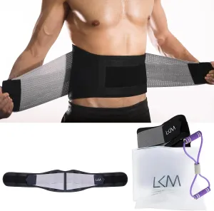 Lower Back Brace For Men And Women By LKM Lumbar Support Belt, Back Compression Pain Relief Weight Lifting Breathable Adjustable- XXXX-Large/ PLUS SIZE with 2 Removable Lumbar Pads and Storage Bag