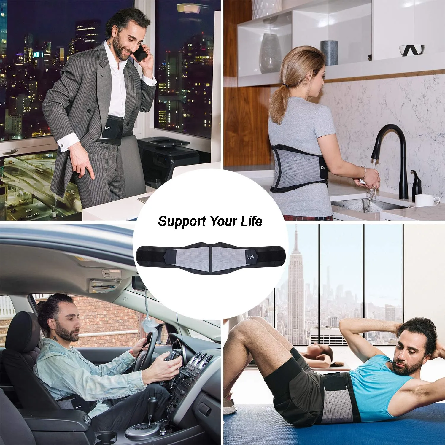 Lower Back Brace For Men And Women By LKM Lumbar Support Belt, Back Compression Pain Relief Weight Lifting Breathable Adjustable- XXXX-Large/ PLUS SIZE with 2 Removable Lumbar Pads and Storage Bag