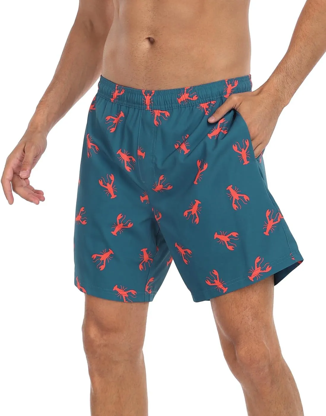 LRD Mens Swim Trunks with Compression Liner 7 inch Inseam Quick Dry Swim Shorts