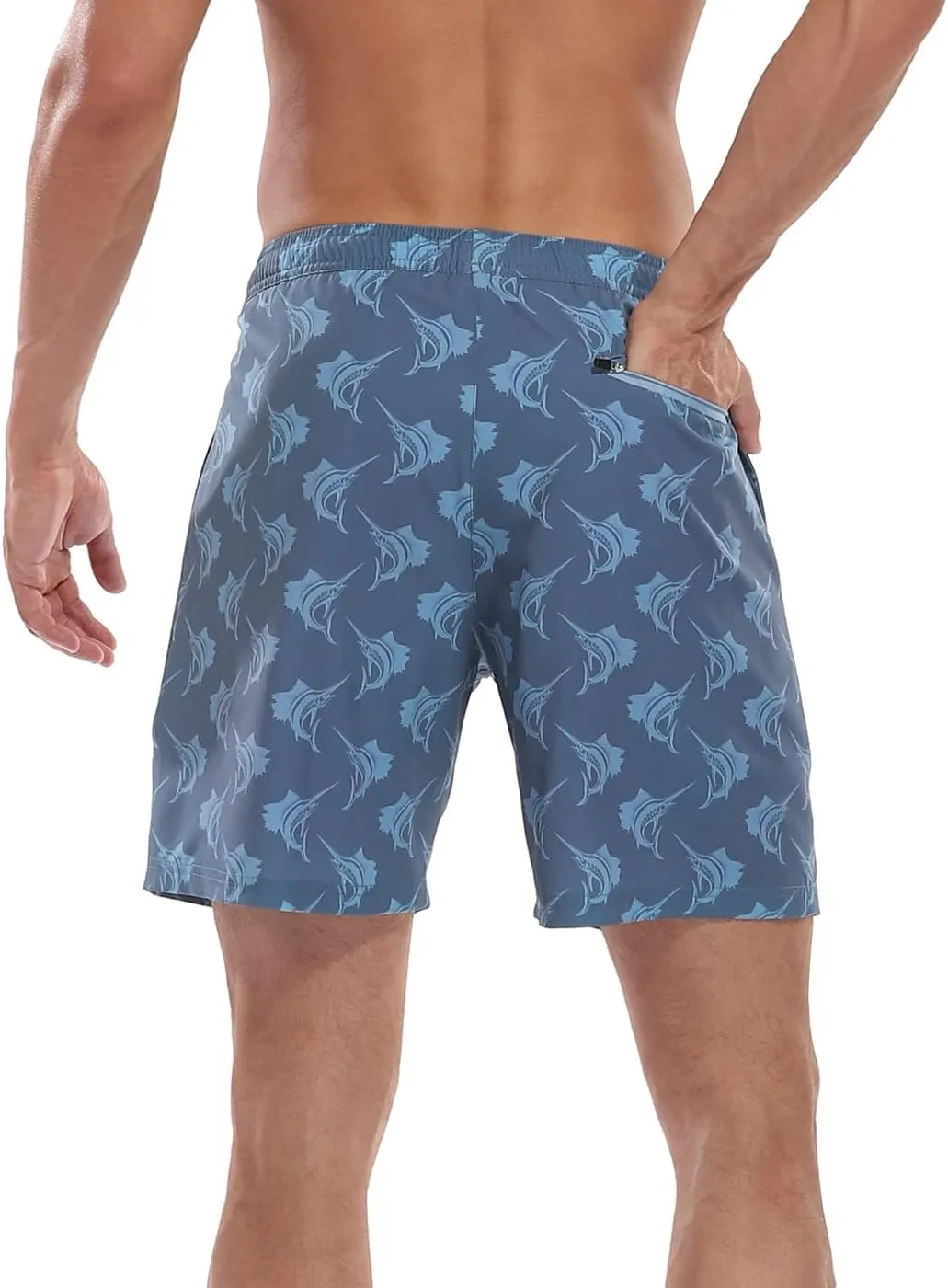 LRD Mens Swim Trunks with Compression Liner 7 inch Inseam Quick Dry Swim Shorts