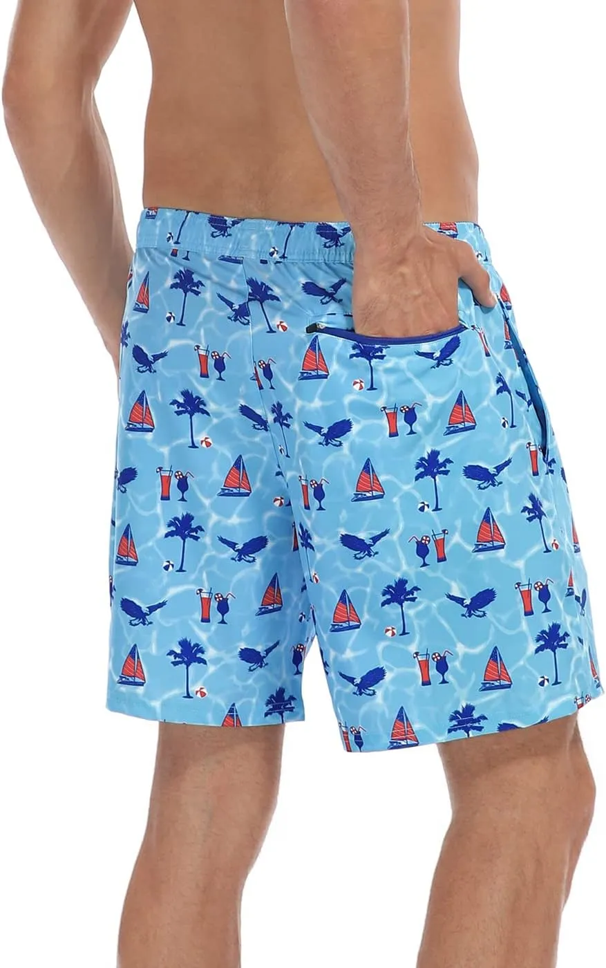 LRD Mens Swim Trunks with Compression Liner 7 inch Inseam Quick Dry Swim Shorts