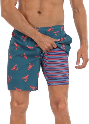 LRD Mens Swim Trunks with Compression Liner 7 inch Inseam Quick Dry Swim Shorts