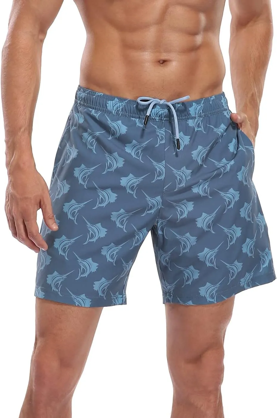 LRD Mens Swim Trunks with Compression Liner 7 inch Inseam Quick Dry Swim Shorts