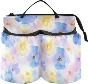Luggage Drink Holder Portable Watercolor Art Flowers Blue Water Bottle Carrier Hold Two Coffee Mugs for Flight Attendants Businessmen