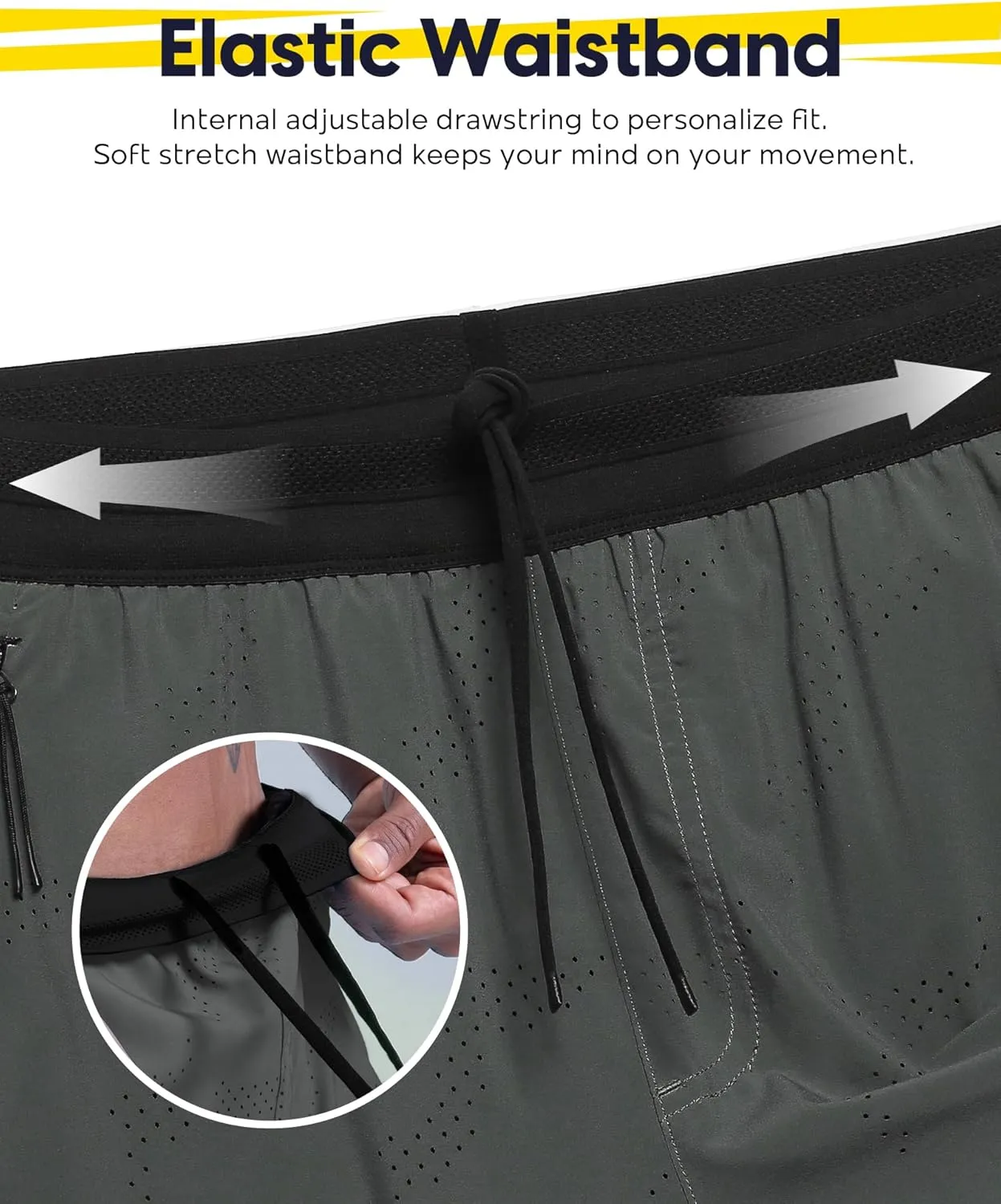 maamgic Mens 2 in 1 Running Shorts 5" Gym Workout Shorts with Zipper Pockets