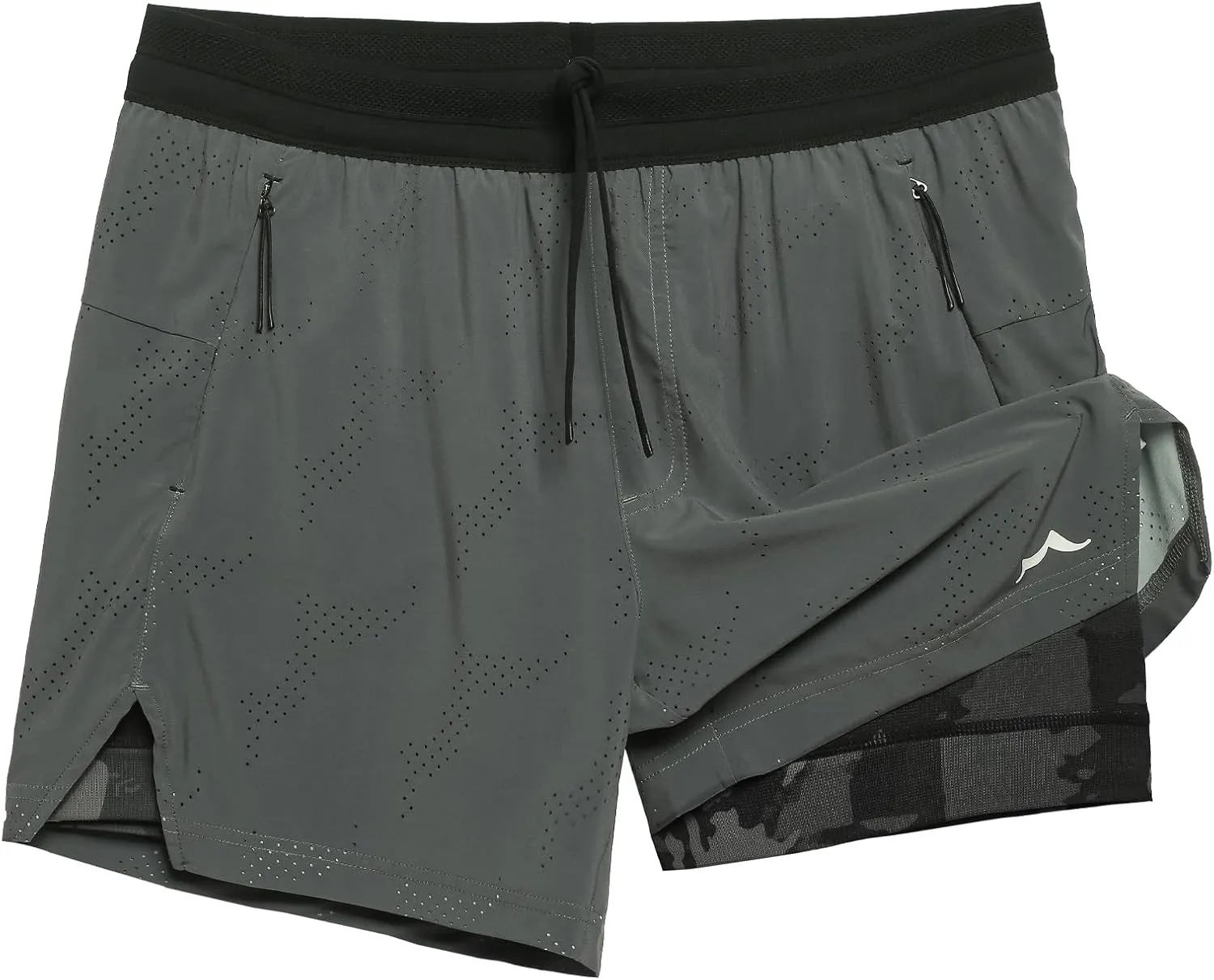 maamgic Mens 2 in 1 Running Shorts 5" Gym Workout Shorts with Zipper Pockets