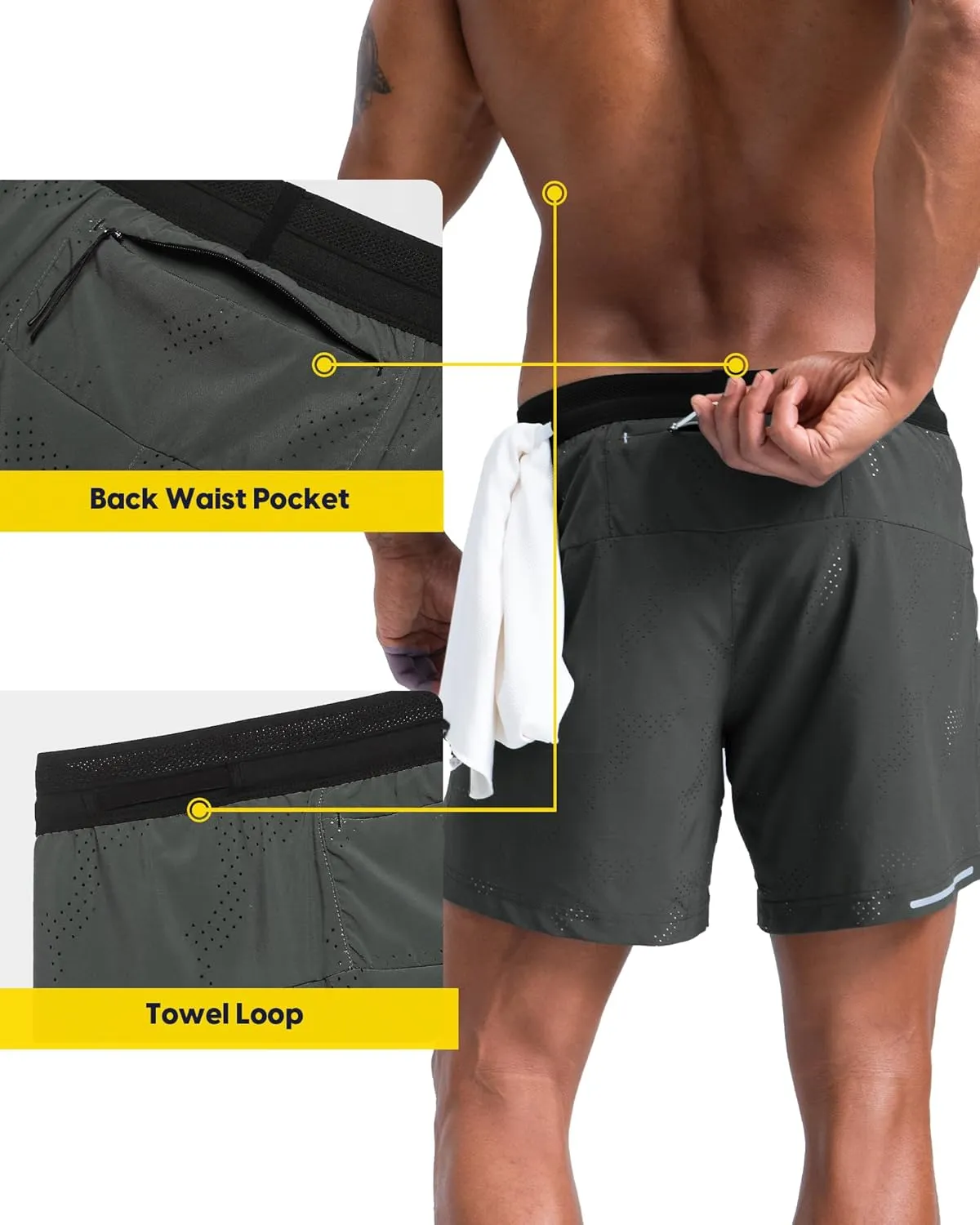 maamgic Mens 2 in 1 Running Shorts 5" Gym Workout Shorts with Zipper Pockets