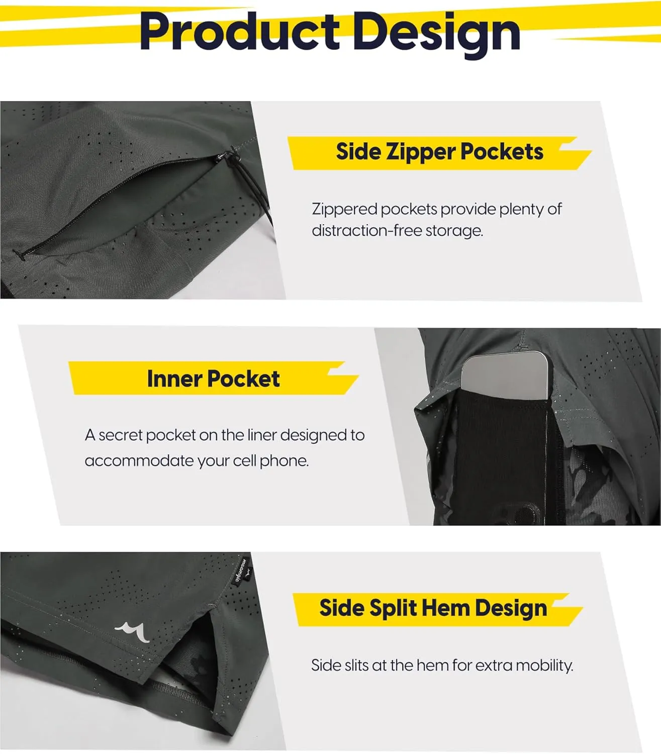 maamgic Mens 2 in 1 Running Shorts 5" Gym Workout Shorts with Zipper Pockets