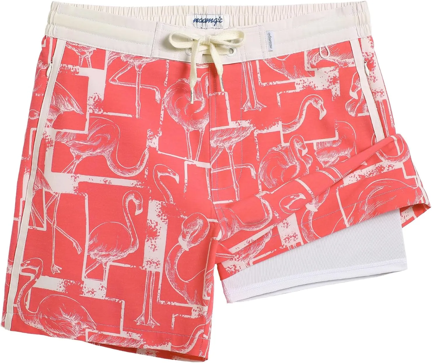 maamgic Men's Swim Trunks with Compression Liner Board Shorts Vintage Beach Shorts Quick Dry with Zipper Pockets