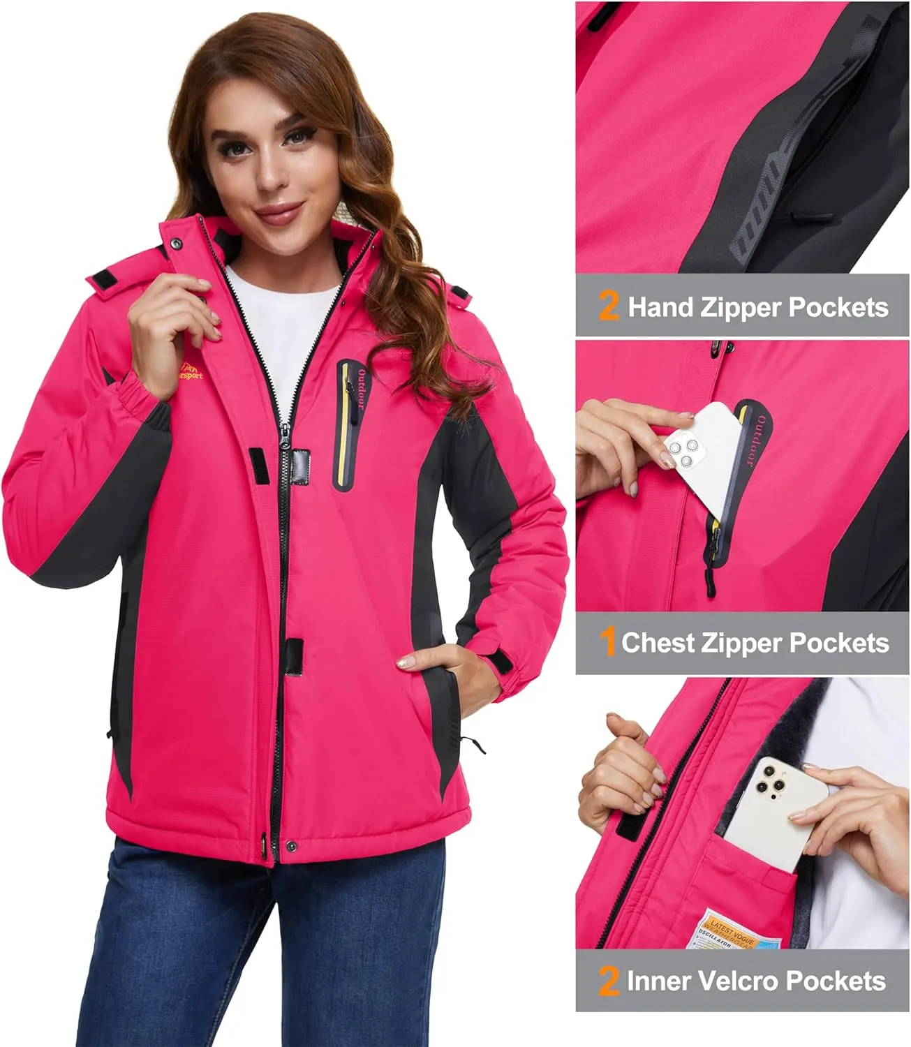MAGCOMSEN Women's Ski Jackets Water Resistant Insulated Snow Jcakets Windproof Fleece Lined Winter Coats with Hood