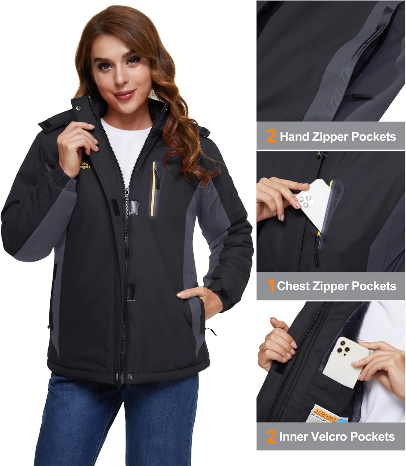 MAGCOMSEN Women's Ski Jackets Water Resistant Insulated Snow Jcakets Windproof Fleece Lined Winter Coats with Hood