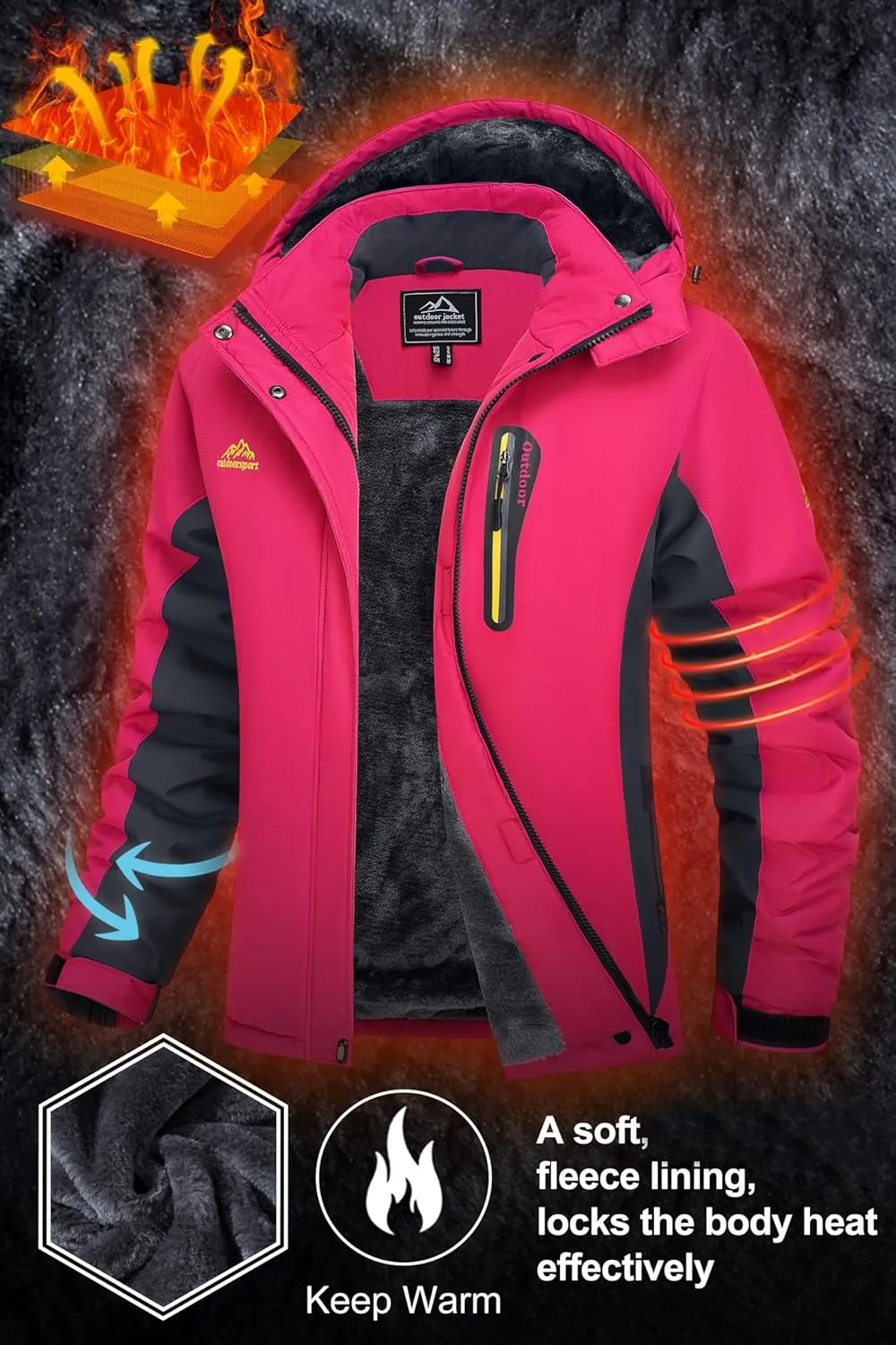 MAGCOMSEN Women's Ski Jackets Water Resistant Insulated Snow Jcakets Windproof Fleece Lined Winter Coats with Hood