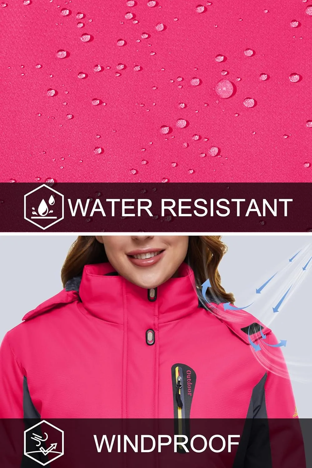 MAGCOMSEN Women's Ski Jackets Water Resistant Insulated Snow Jcakets Windproof Fleece Lined Winter Coats with Hood