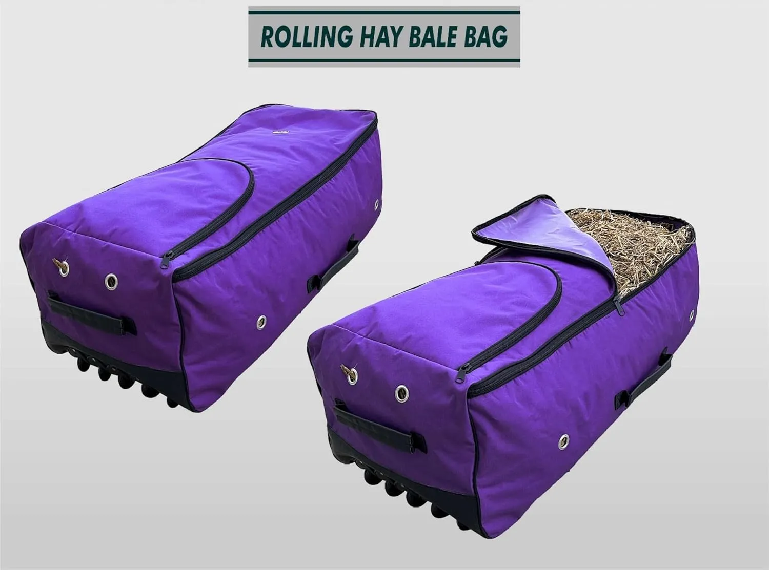 Majestic Ally Horse Rolling Hay Bale Bag, 44 x 20 x 15 inches, Nylon Rolling Storage, Multiple Colors (Purple, Large)