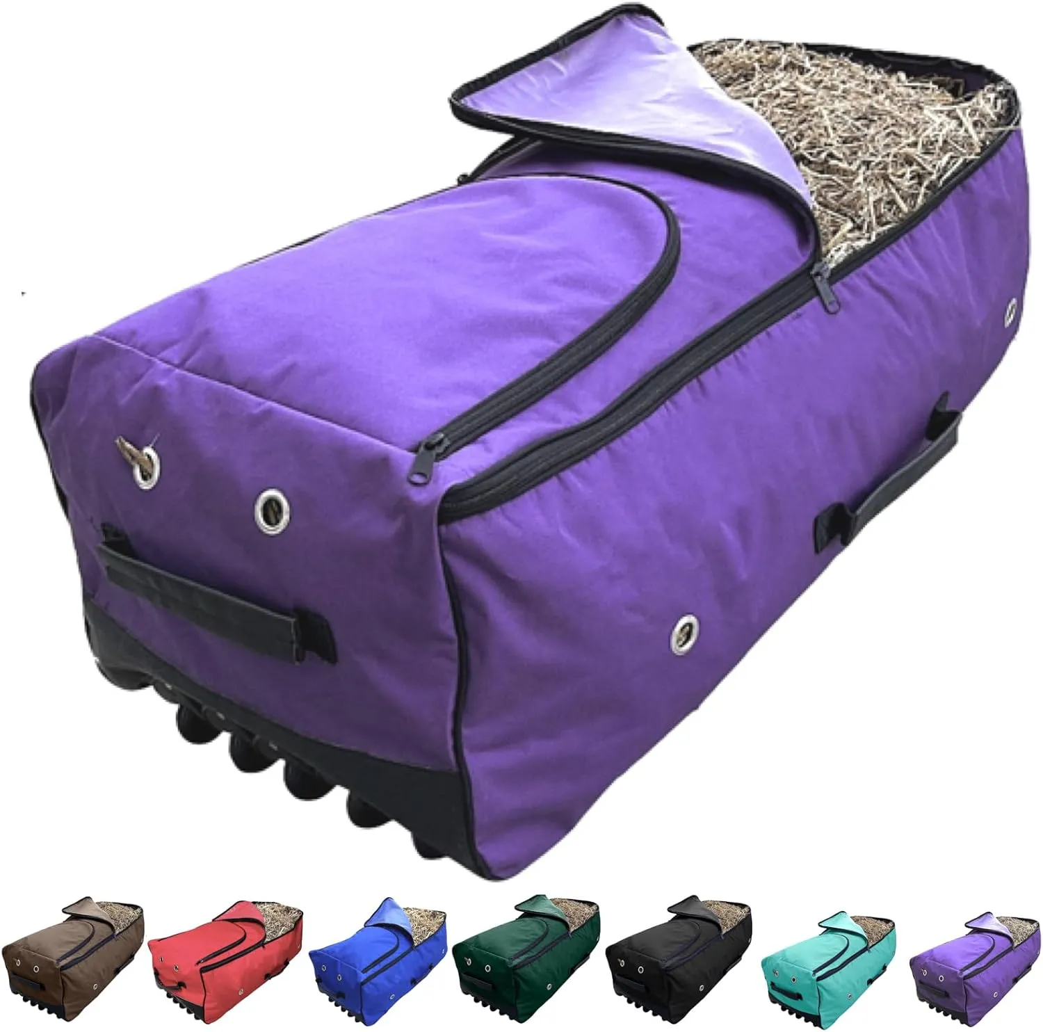 Majestic Ally Horse Rolling Hay Bale Bag, 44 x 20 x 15 inches, Nylon Rolling Storage, Multiple Colors (Purple, Large)