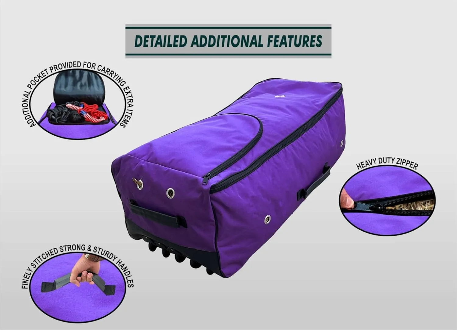 Majestic Ally Horse Rolling Hay Bale Bag, 44 x 20 x 15 inches, Nylon Rolling Storage, Multiple Colors (Purple, Large)