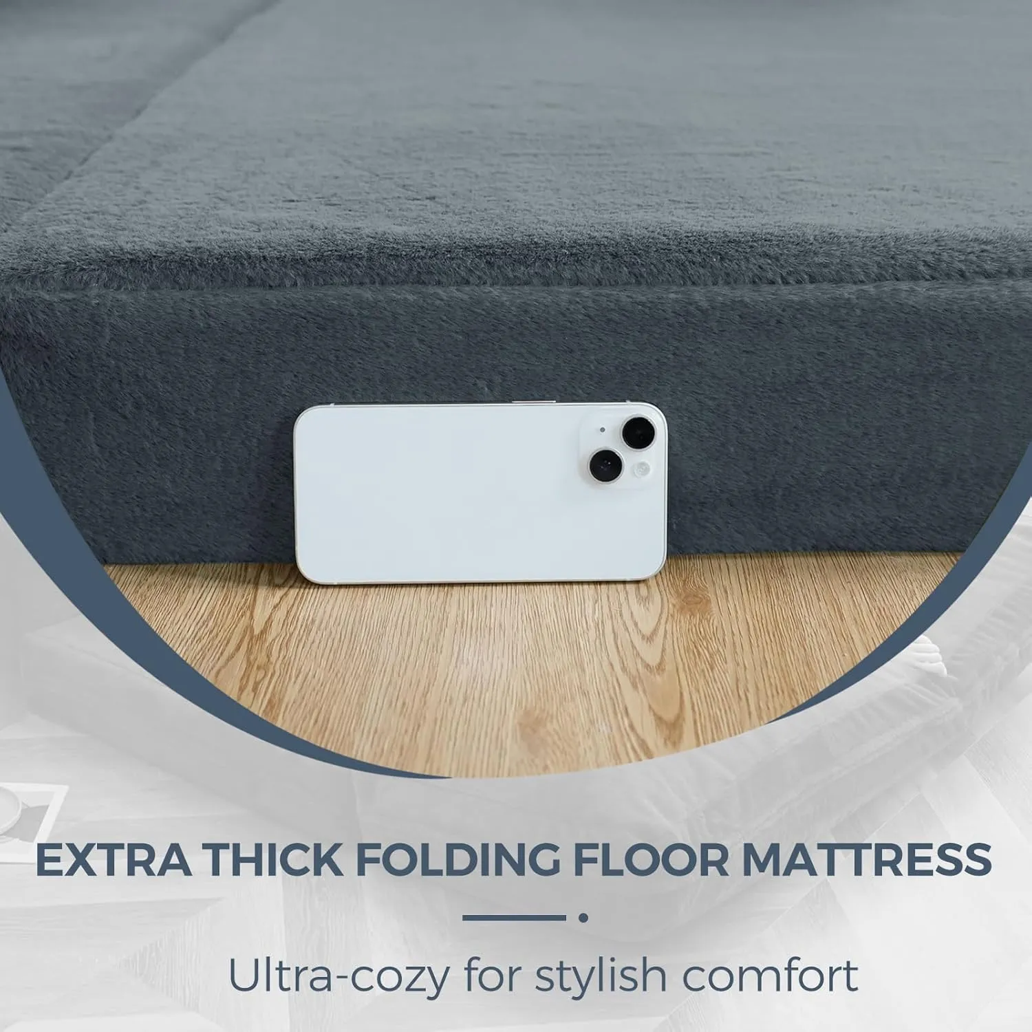 MAXYOYO Bean Bag Bed Folding Sofa Bed Floor Mattress for Adults, Extra Thick and Long Floor Sofa with Faux Fur Washable Cover, Single Floor Couch Bed for Bedroom Living Room, Dusty Blue, 30x95 Inch