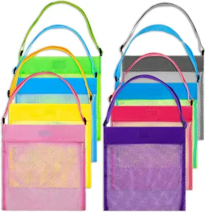 meekoo 8 Pieces Colorful Mesh Beach Bags Sand Beach Quick Dry Net Tote Bags for Treasure Toy Storage Swimming Accessories(Multicolor,S)