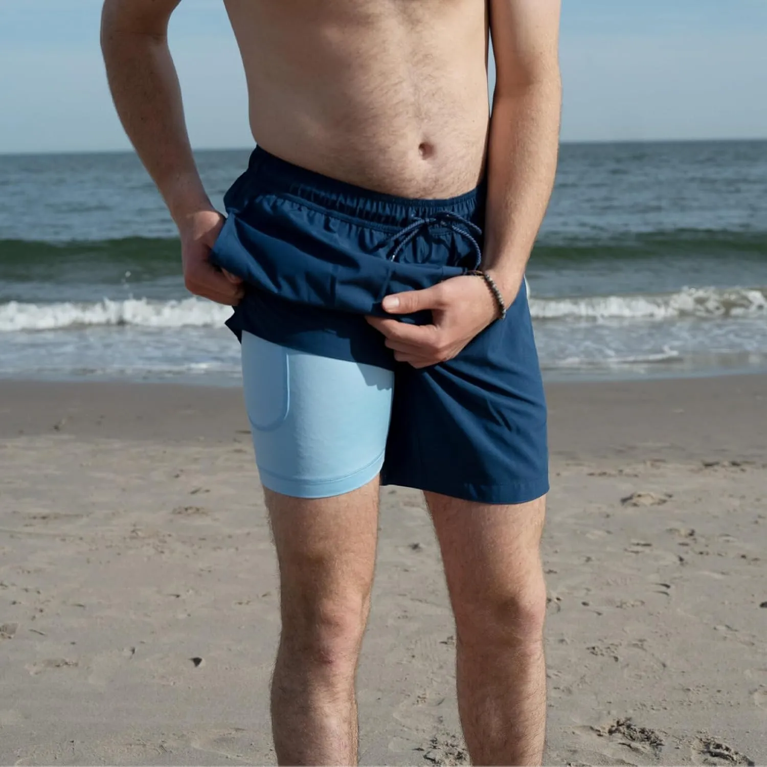 Mens 2 Pack Swim Trunks with Compression Liner Anti Chafing 7 inch Inseam Stretch Quick Dry Swim Shorts with Phone Pocket