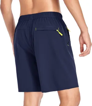 Men's Gym Shorts Sports Quick Dry Workout Running or Casual Training Short with Zipper Pockets