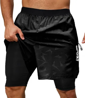 Men's Lightweight 2 in 1 Athletic Shorts with Liner Quick Dry Training Shorts with Zipper Pocket