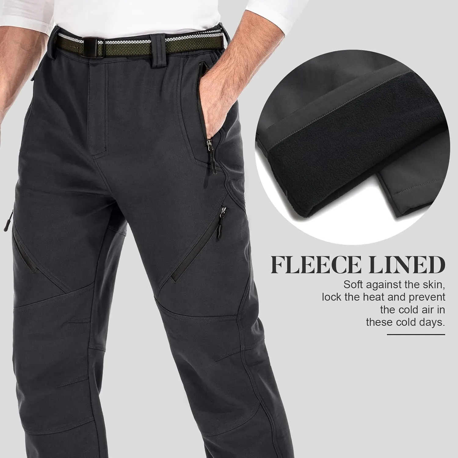 Men's Snow Ski Waterproof Fleece Lined Pants Winter Insulated Outdoor Hiking Mountain Softshell