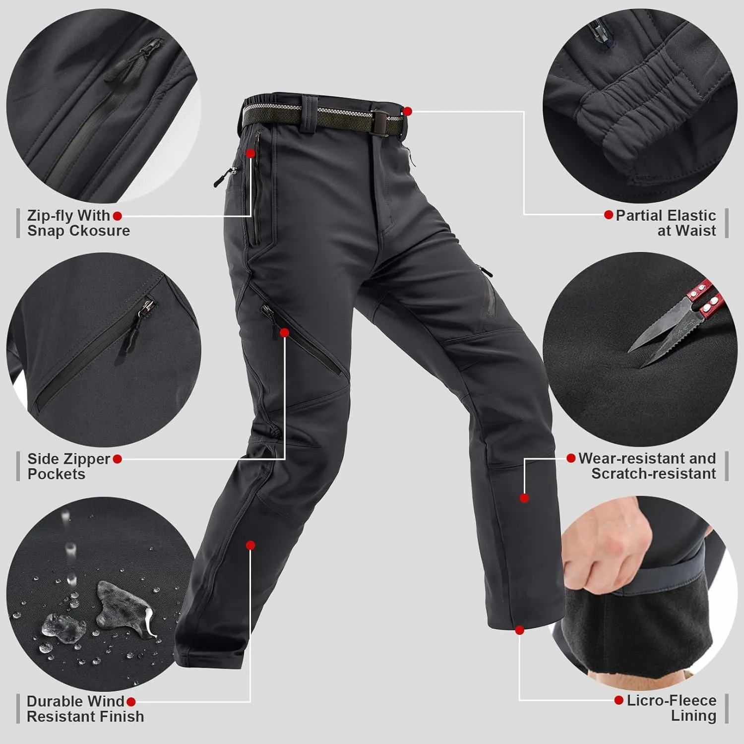 Men's Snow Ski Waterproof Fleece Lined Pants Winter Insulated Outdoor Hiking Mountain Softshell