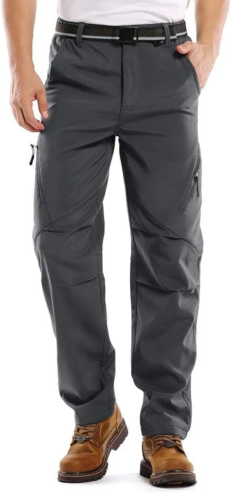 Men's Snow Ski Waterproof Fleece Lined Pants Winter Insulated Outdoor Hiking Mountain Softshell