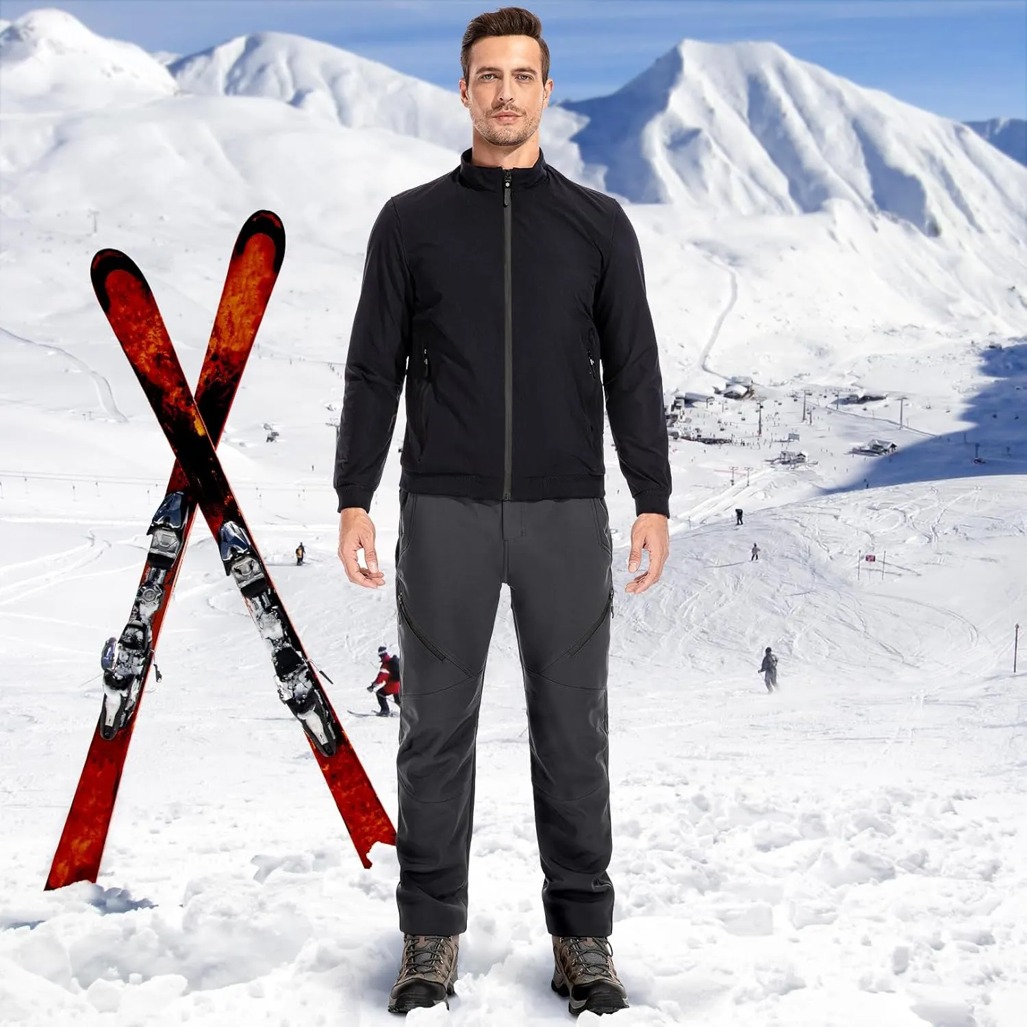 Men's Snow Ski Waterproof Fleece Lined Pants Winter Insulated Outdoor Hiking Mountain Softshell