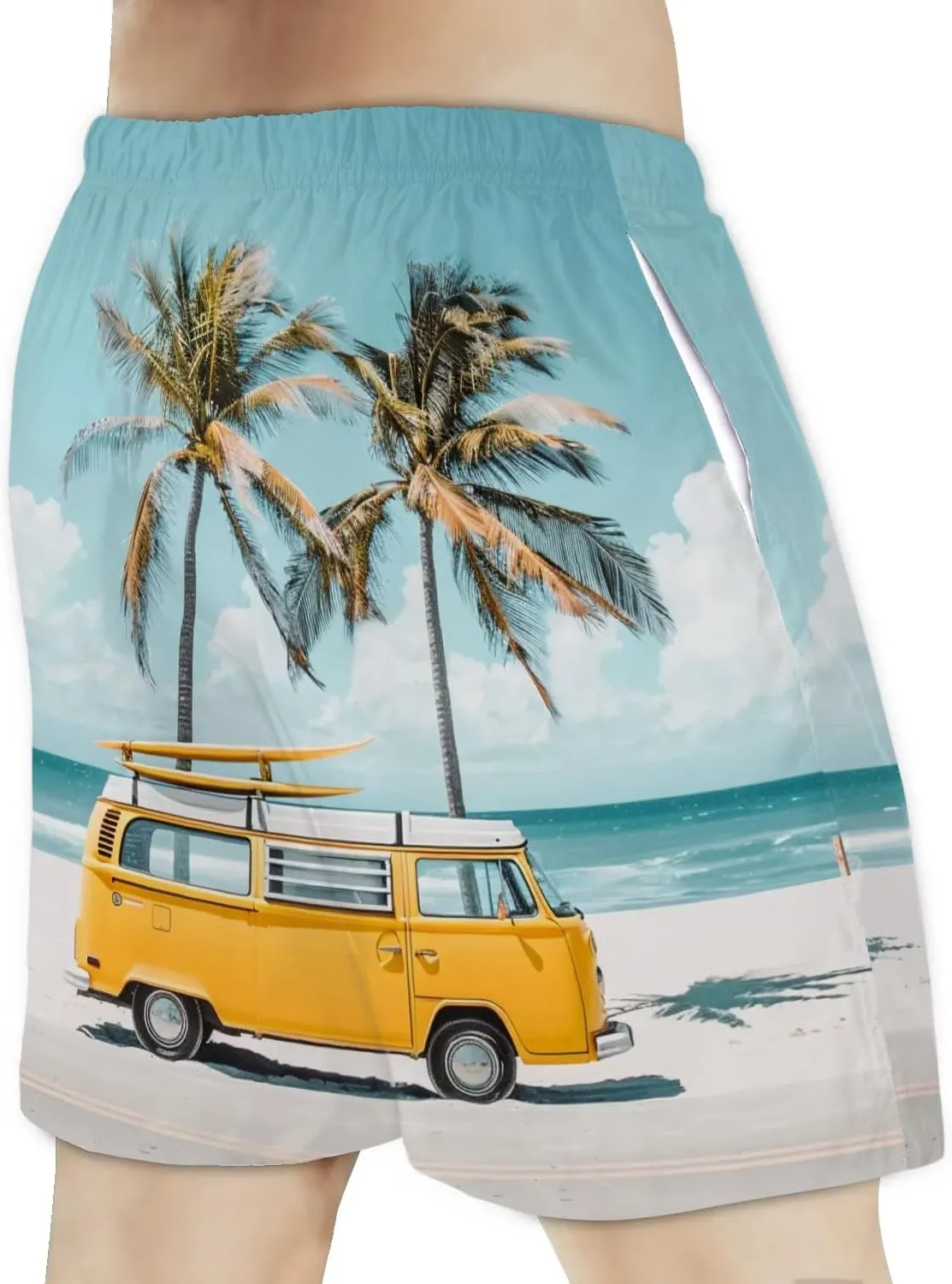 Mens Swim Trunks Van Palm Trees Quick Dry Board Shorts with Mesh Lining