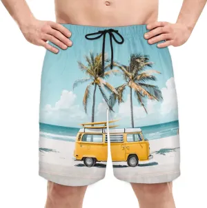 Mens Swim Trunks Van Palm Trees Quick Dry Board Shorts with Mesh Lining
