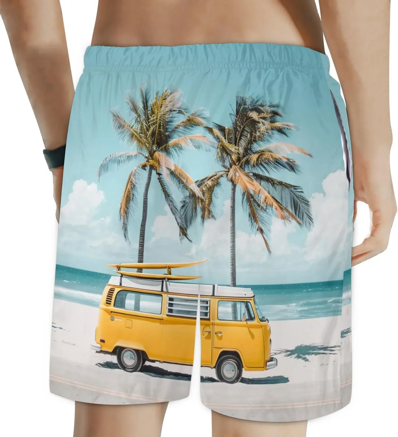Mens Swim Trunks Van Palm Trees Quick Dry Board Shorts with Mesh Lining